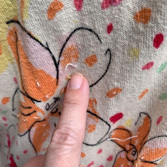 I. E. Woman Sz 1X Cream Button Up Sweater Whimsical Floral Postcard Design (C74) - Picture 7 of 15